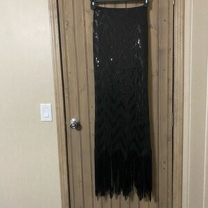 Studio 17 Black Sequin Strapless Formal Prom Cocktail Dress Fringe Hem Size 2